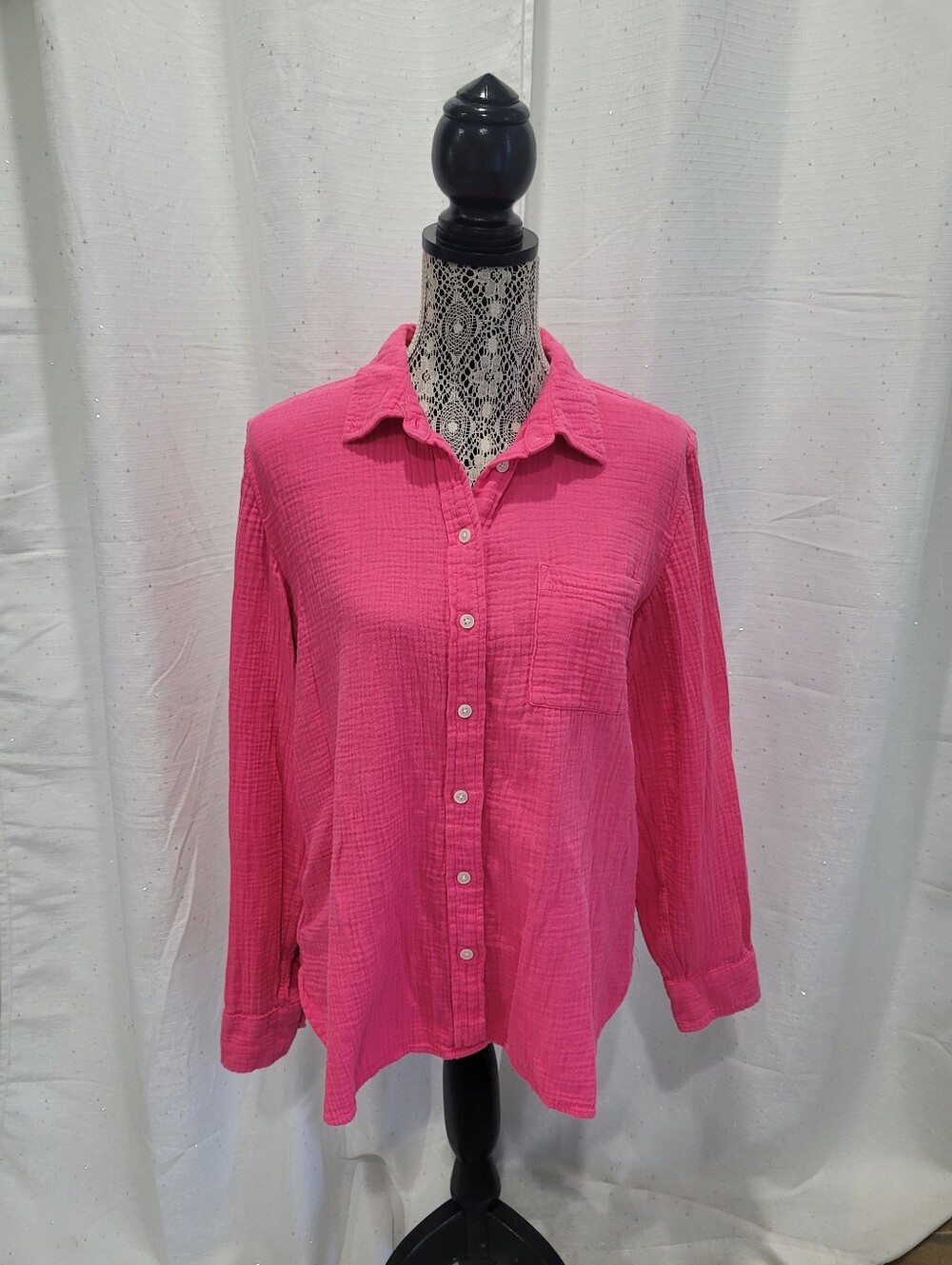 J.Crew Double-Gauze Button-Up Shirt Size Large Hot Pink - Picture 2 of 10